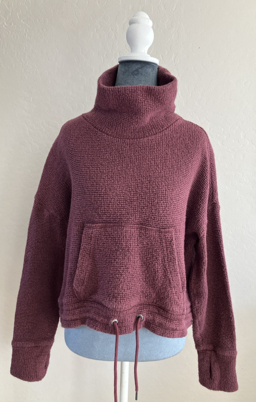 Sweaty Betty Sweatshirt Funnel Neck Crop Drawstring Pullover Restful Bouclé SZ 8
